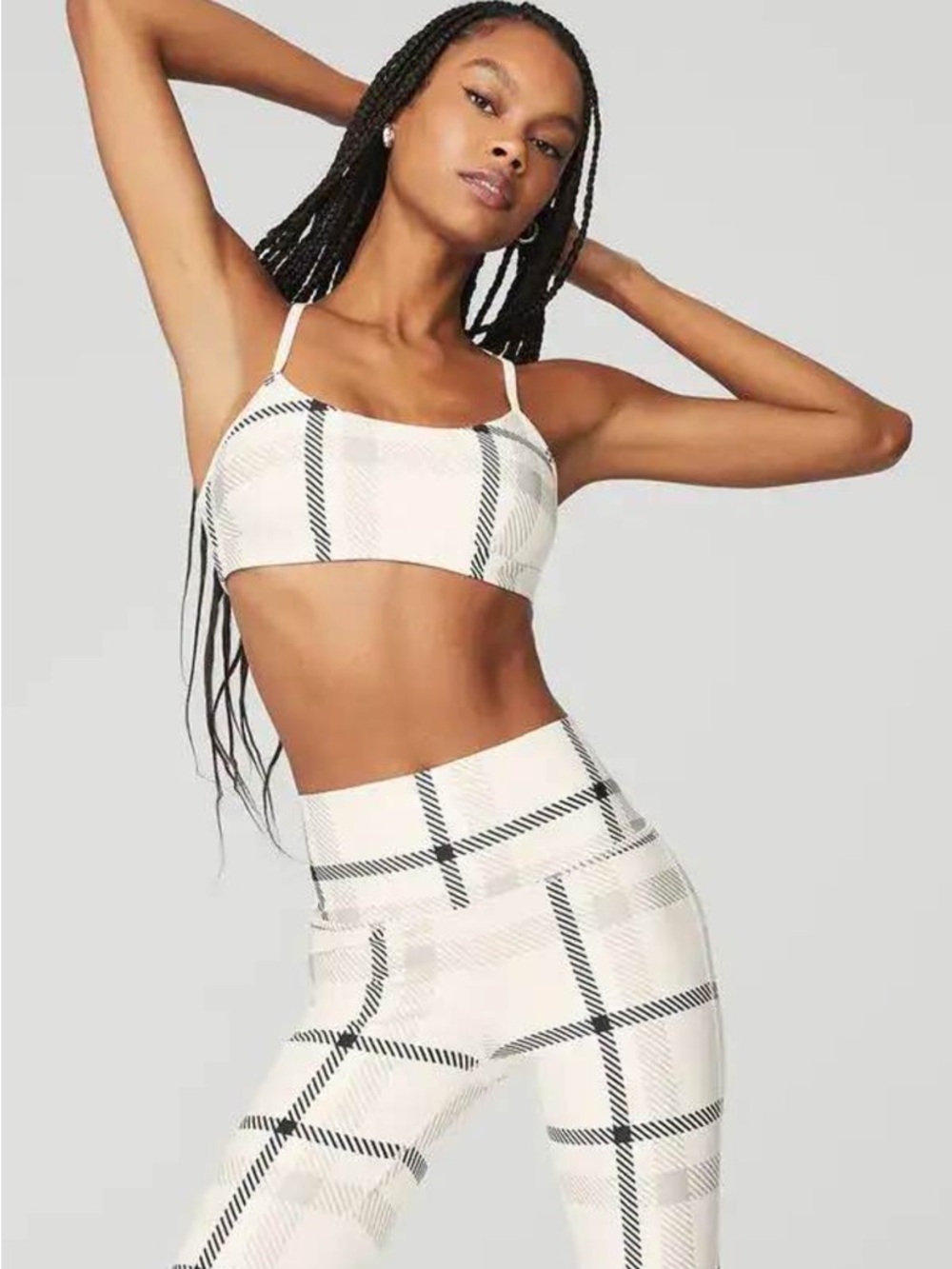 ALO Intrigue Airlift Yoga White Plaid Bralette